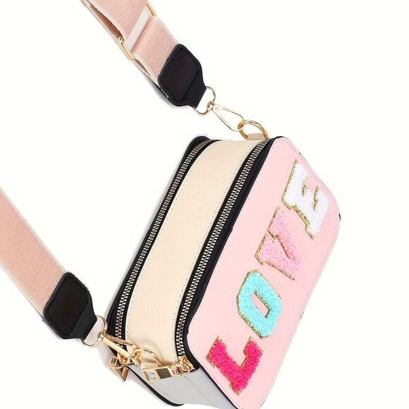 Trendy Pink Mini Crossbody Bag with LOVE Letter Design & Adjustable Strap - Picture 5 of 8